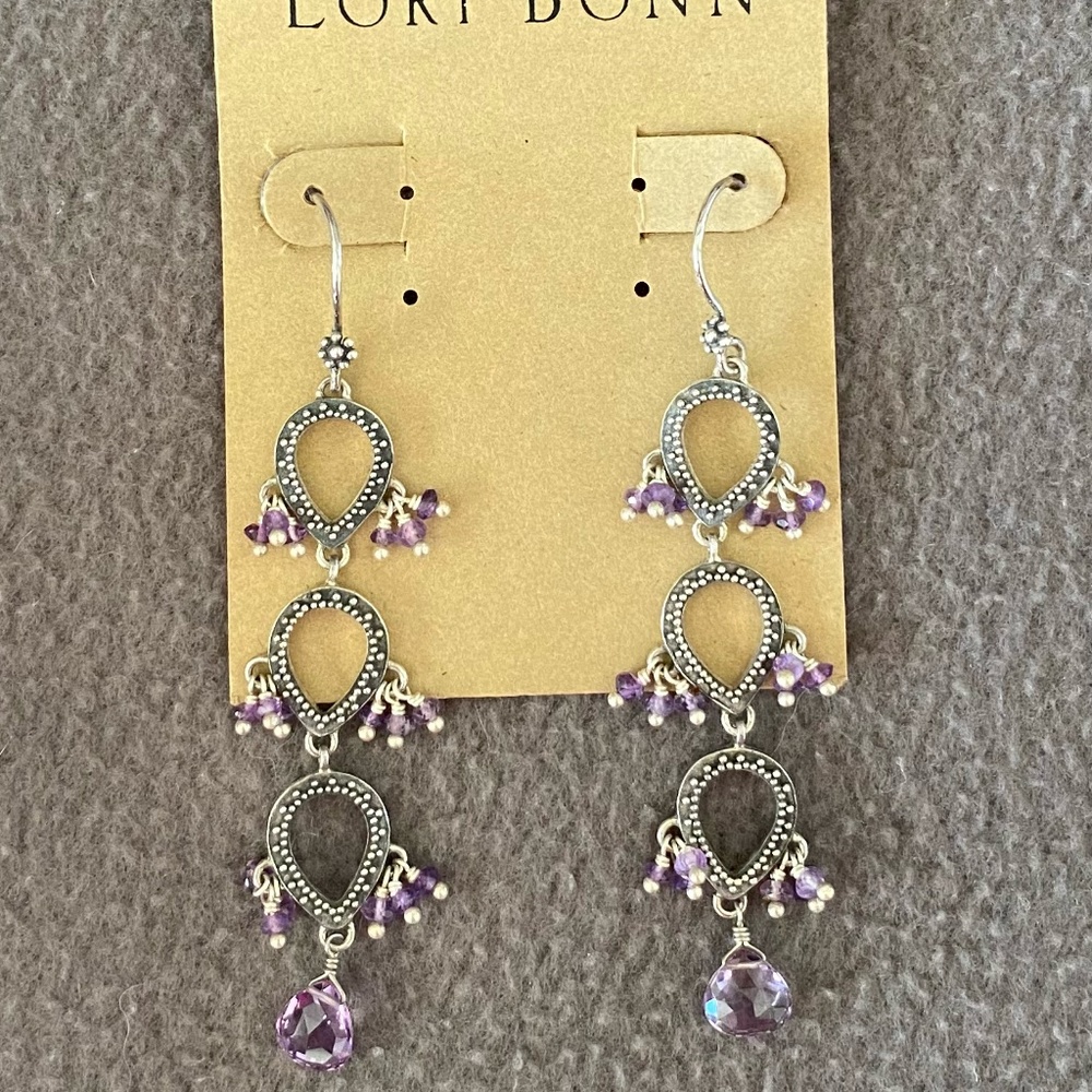 Lori Bonn Amethyst Triple Pear Drop Chandelier Earrings